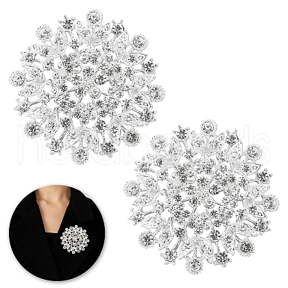 AHADERMAKER 2Pcs Crystal Rhinestone Flower Brooch Pins JEWB-GA0001-25-1