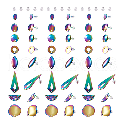 Cheriswelry 32Pcs 8 Style Rainbow Color 304 Stainless Steel Stud Earring Findings FIND-CW0001-20-1