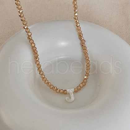 Natural Shell Initial Pendant Glass Beaded Pendant Necklaces FS-WG76541-10-1