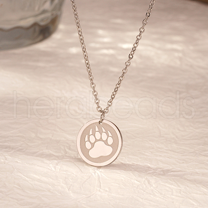 Stainless Steel Bear Paw Print Pendant Necklaces for Women's Daily Wear UH0902-1