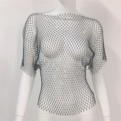 Polyester Cyrstal Rhinestone Short Sleeve Shirt Body Chains WG96638-12-1