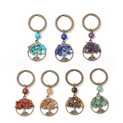 7Pcs Natural Gemstone Keychains KEYC-JKC01222-1