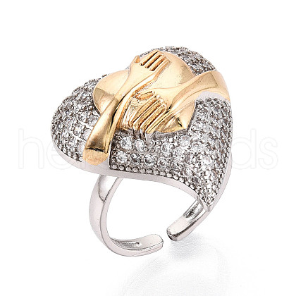 Brass Micro Pave Cubic Zirconia Adjustable Open Cuff Rings for Women RJEW-N051-05GP-1