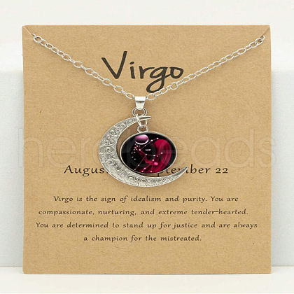 Alloy Pave Glass Moon Constellation Pendant Necklaces for Women FS-WG3B9B3-06-1