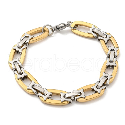 Two Tone 304 Stainless Steel Oval Link Chain Bracelet BJEW-B078-16GP-1