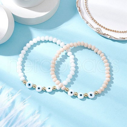 2Pcs Glass Beads Stretch Bracelets BJEW-JB11576-1