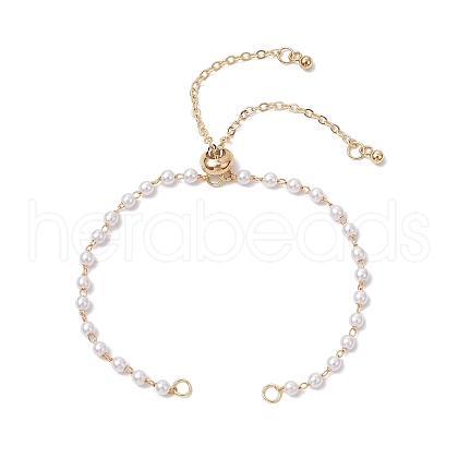 Handmade Brass & Round ABS Plastic Imitation Pearl Link Chain Slider Bracelet Making AJEW-JB01327-1