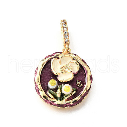 Brass Micro Pave Cubic Zirconia & Enamel Pendants KK-R222-09G-02-1