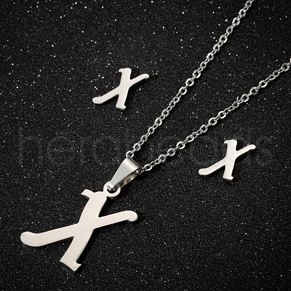 201 Stainless Steel Pendant Necklaces & Stud Earrings Sets WG00841-41-1