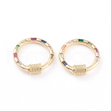 Brass Micro Pave Cubic Zirconia Screw Carabiner Lock Charms ZIRC-L093-62G-1