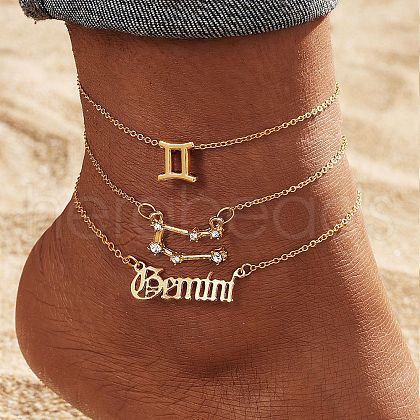 Alloy Crystal Rhinestone 3 Layer Constellations Link Chain Anklets for Women FS-WGFDDF7-05-1