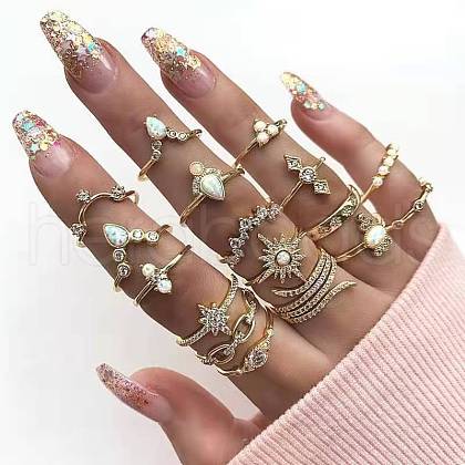 17Pcs Alloy with Rhinestone Finger Rings WG529E5-11-1