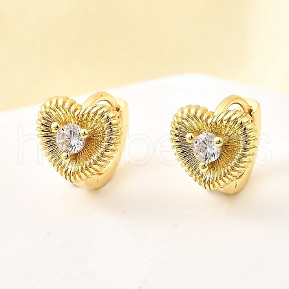 Heart Brass Micro Pave Clear Cubic Zirconia Hoop Earrings EJEW-Z121-05G-1
