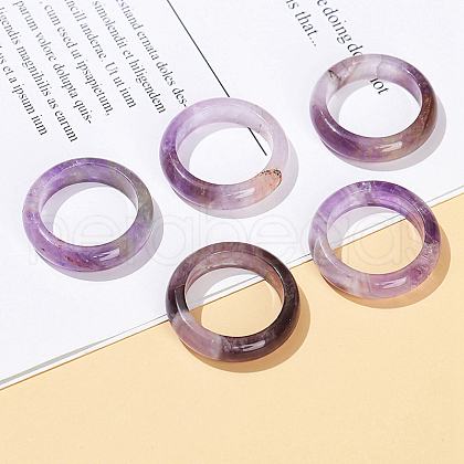Natural Amethyst Plain Band Finger Rings RJEW-H230-13D-05-1
