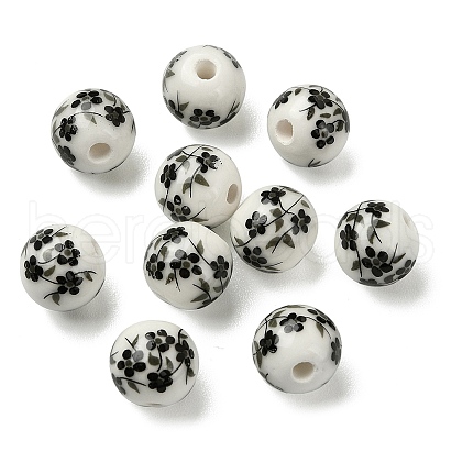 Handmade Printed Porcelain Round Beads PORC-YW0001-05E-1