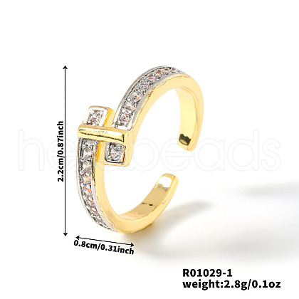 Elegant Geometric Brass Micro Pave Cubic Zirconia Cuff Rings for Women KY7986-1-1