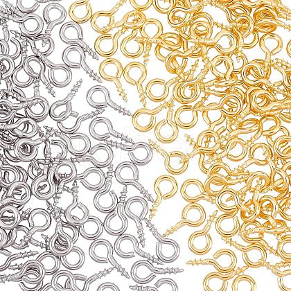Unicraftale 200Pcs 2 Colors 304 Stainless Steel Screw Eye Pin Peg Bails STAS-UN0034-89-1