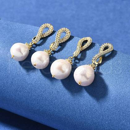 Mother's Day Jewellery Natural Pearl Dangle Ear Studs EJEW-L099-01G-1