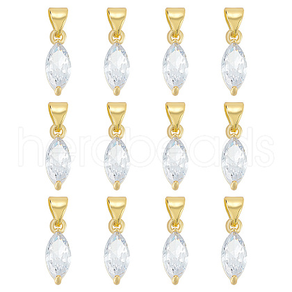 BENECREAT 12PCS Brass Cubic Zirconia Charms KK-BC0012-84-1