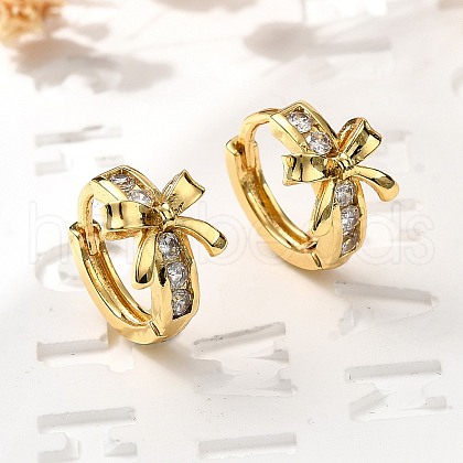 Bowknot Brass Hoop Earrings EJEW-S256-02B-G-1