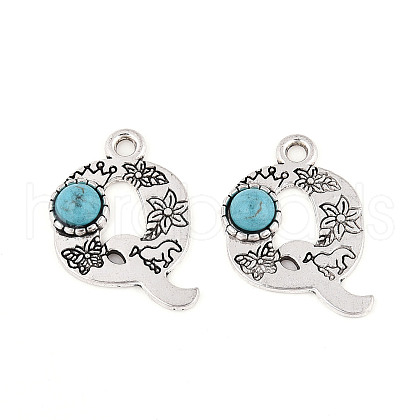 Synthetic Turquoise & Alloy Pendants PALLOY-H146-01AS-Q-1