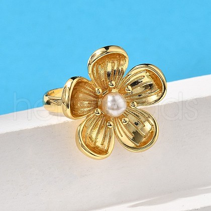 Flower Brass Finger Rings for Women RJEW-S622-05G-1