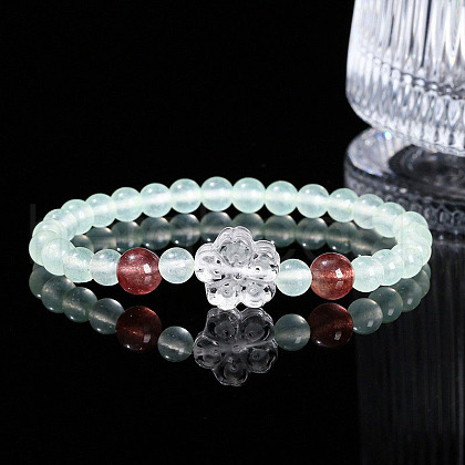 Natural Chalcedony Round Beads Stretch Bracelets WG1718F-11-1