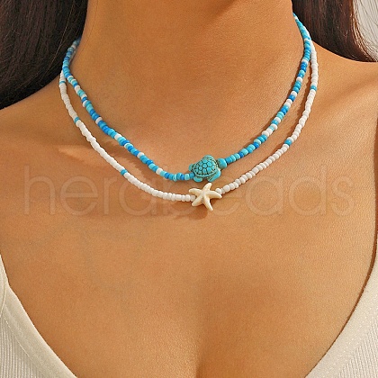 Summer Beach Natural Shell Pendant Glass Seed Beaded Necklaces for Women FS-WGEF253-05-1