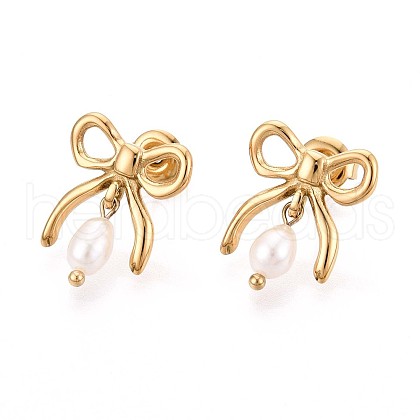 304 Stainless Steel Natural Pearl Stud Earrings EJEW-N059-05G-1