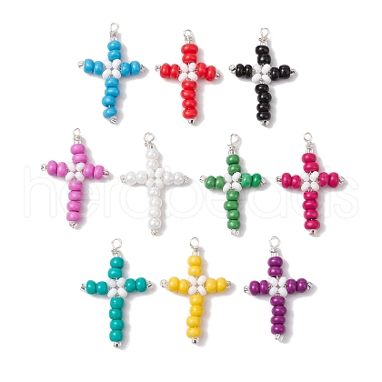 Glass Seed Beads Pendants PALLOY-MZ00379-1