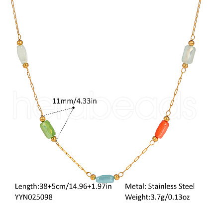 Colorful Natural Stone Rectangle & Stainless Steel Handmade Link Chain Necklaces ZX3080-1-1