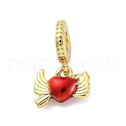 Brass Red Enamel European Dangle Charms KK-U066-22A-G-1