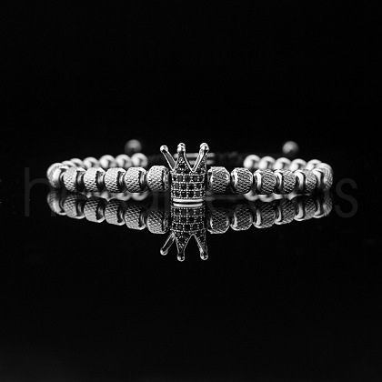 304 Stainless Steel Micro Pave Cubic Zirconia Braided Beads Bracelets WG0F93D-29-1