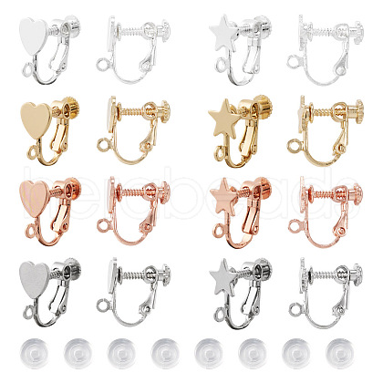 16Pcs 8 Style Star & Heart Brass Clip-on Earring Findings KK-TA0001-26-1
