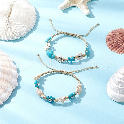 2Pcs 2 Colors Synthetic Turquoise & Magnesite Beads Braided Bracelets BJEW-TA00624-1