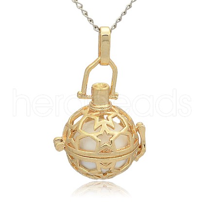 Golden Tone Brass Hollow Round Cage Pendants KK-J226-02G-1