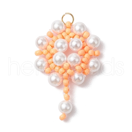 Handmade Glass Seed Beaded Flower Pendants PALLOY-MZ00498-05-1