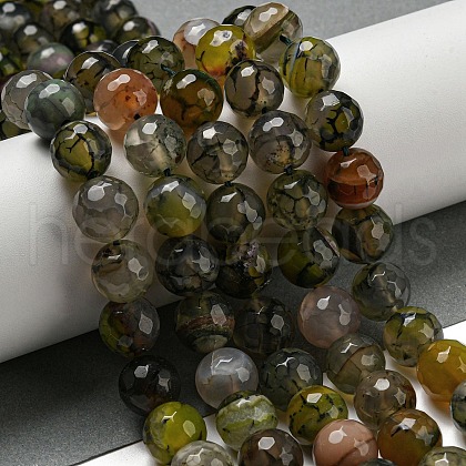 Faceted Natural Dragon Veins Agate Beads Strands G-F447-12mm-L07-1