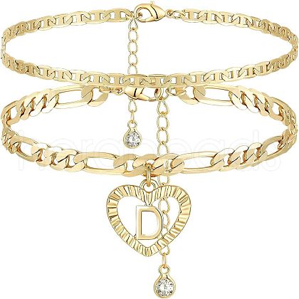 2Pcs Heart 201 Stainless Steel with Rhinestone Anklets FS-WG32213-04-1