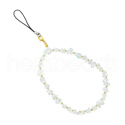 Opalite Chip & CCB Plastic Round Beaded Mobile Straps HJEW-FZ00002-1