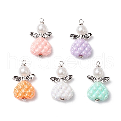 Opaque Acrylic Beads with Iron Flat Head Pins and ABS Plastic Imitation Pearl Round Beads and Tibetan Style Beads Pendants PALLOY-JF03810-1