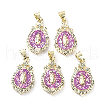 Rack Plating Brass Micro Pave Clear Cubic Zirconia Pendants KK-C041-06F-G-1