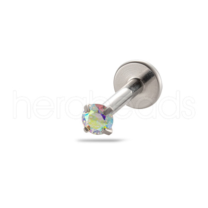 G23 Titanium Alloy Cubic Zirconia 17 Gauge Flat Round Threadless Labrets WG94BD7-23-1