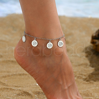 Beach Style Adjustable Flat Round Charm Anklets for Women FL2830-1